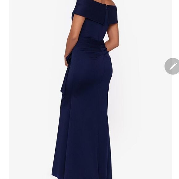 Xscape Stretch Off-the-Shoulder Short Sleeve Mermaid Gown with Ruffle - Picture 2 of 4